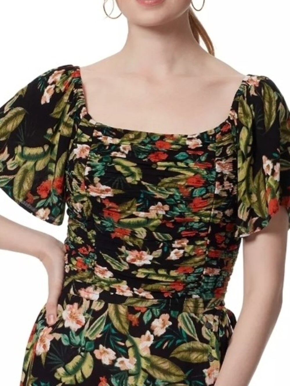 new JESSICA SIMPSON size XL Floral Square Neck Flutter Sleeve Top Multicolor